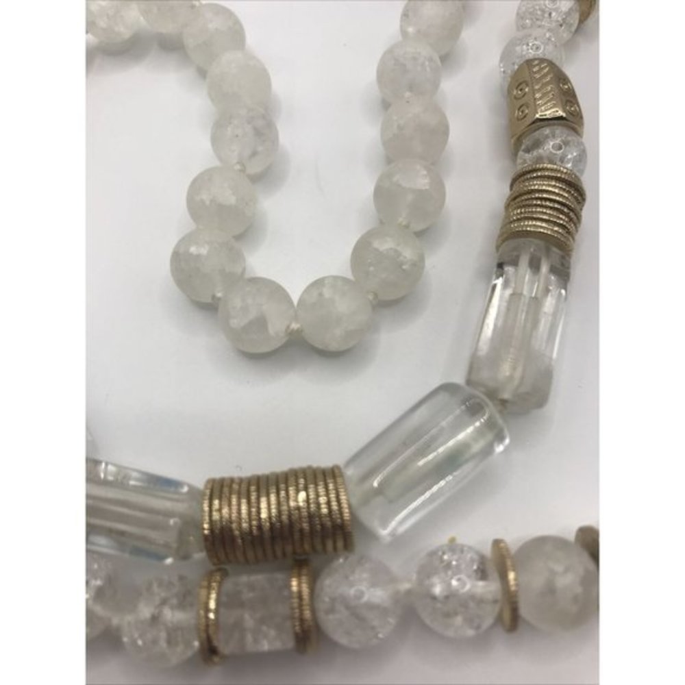 AKOLA Crackle Gold Plated Disc Frosted Knotted NWT 38" Long Necklace Beads white - Picture 3 of 11